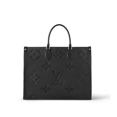 Black handbag with brand logo on a white background